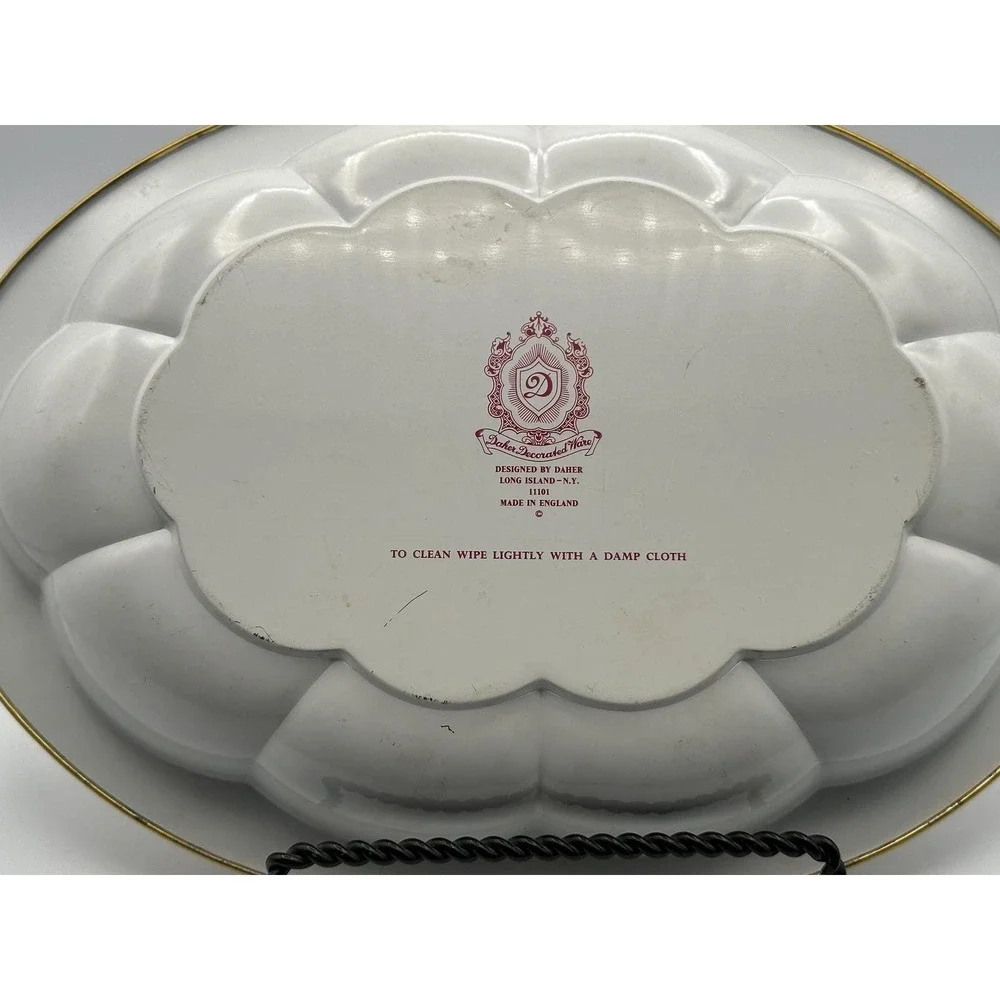 Vintage Daher Oval Tin Tray Decorated Ware Cottagecore Floral Made in England